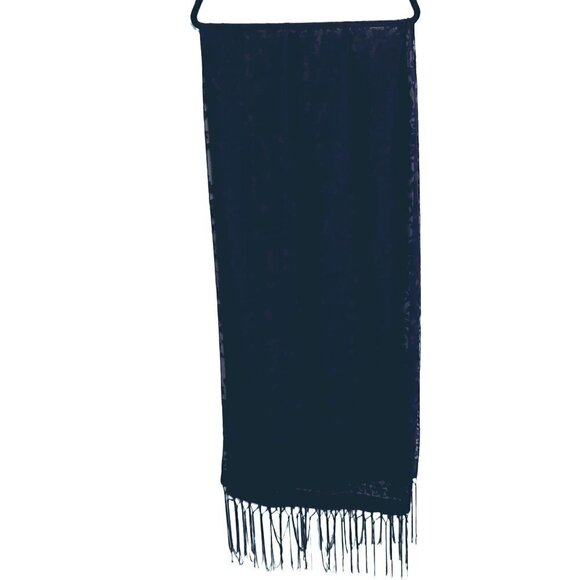 Unbranded Black/Navy Blue Silk Fringed Scarf - Picture 3 of 7
